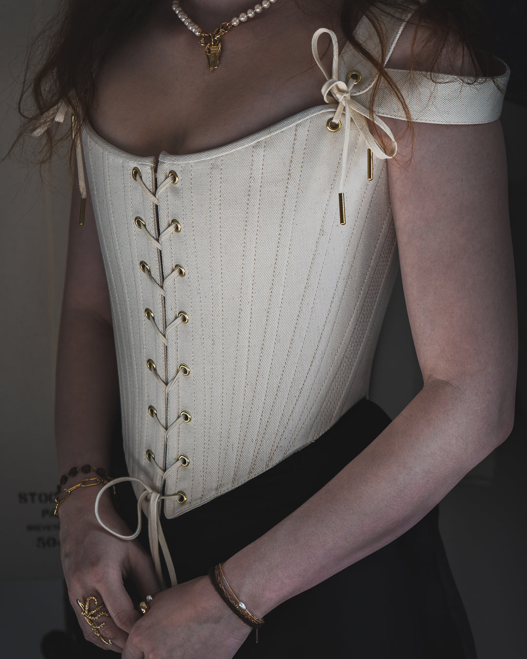 Atlas denim corset-vanilla